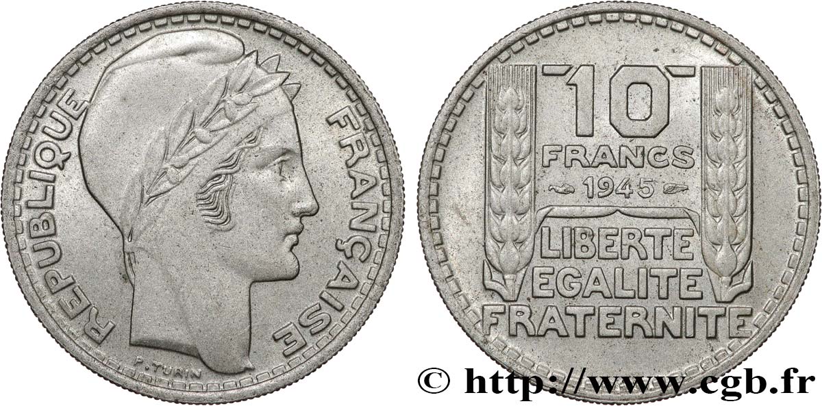 10 francs Turin, grosse tête, rameaux longs 1945  F.361/2 SUP58 
