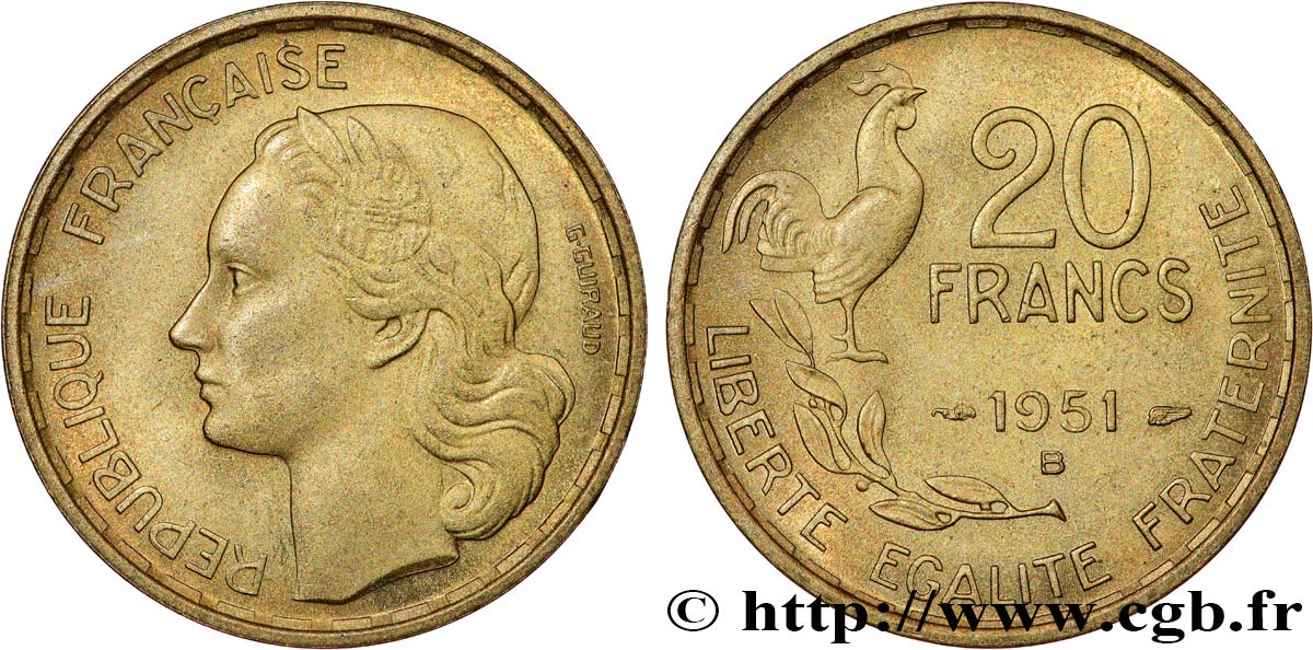 20 francs G. Guiraud 1951 Beaumont-Le-Roger F.402/8 SPL63 