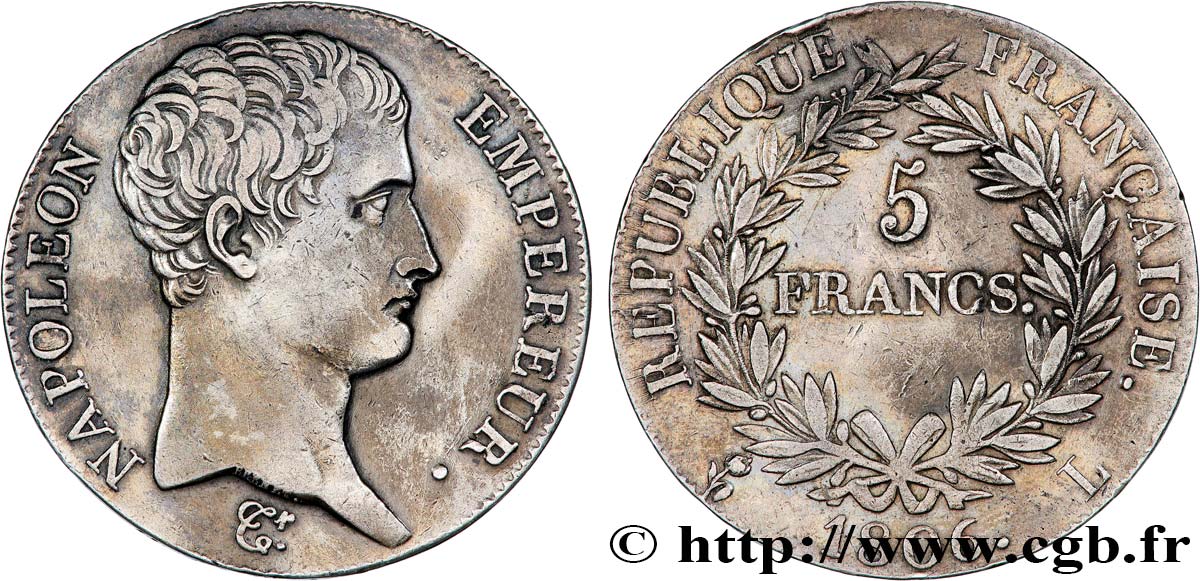 5 francs Napoléon Empereur, Calendrier grégorien 1806 Bayonne F.304/7 TTB 