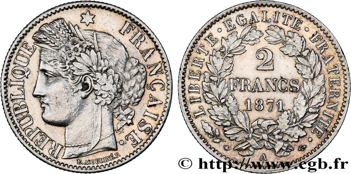 2 francs Cérès, avec légende 1871 Paris F.265/4 SPL 