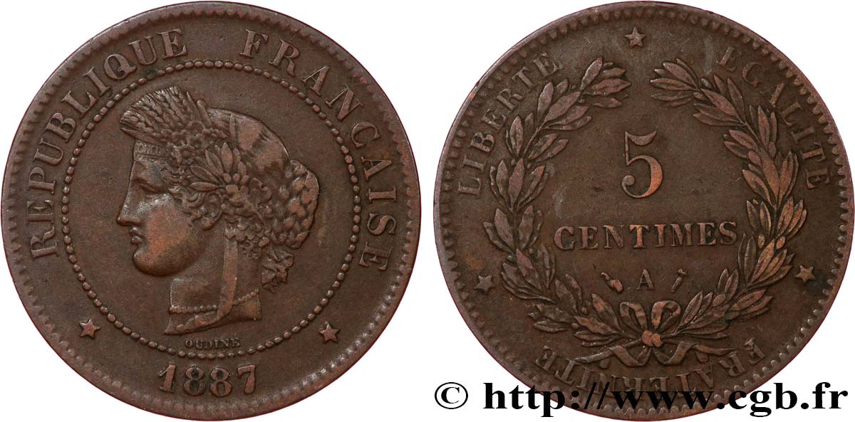 5 centimes Cérès 1887 Paris F.118/29 TTB40 