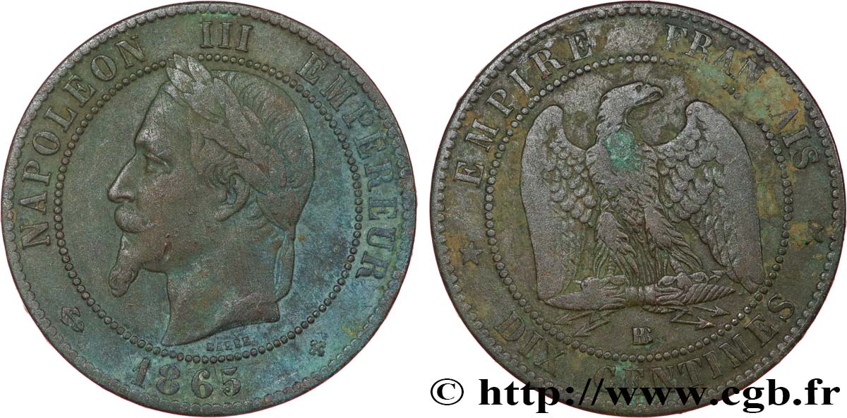 Dix Centimes Napoléon tête laurée 1865 Strasbourg F.134/17 S 