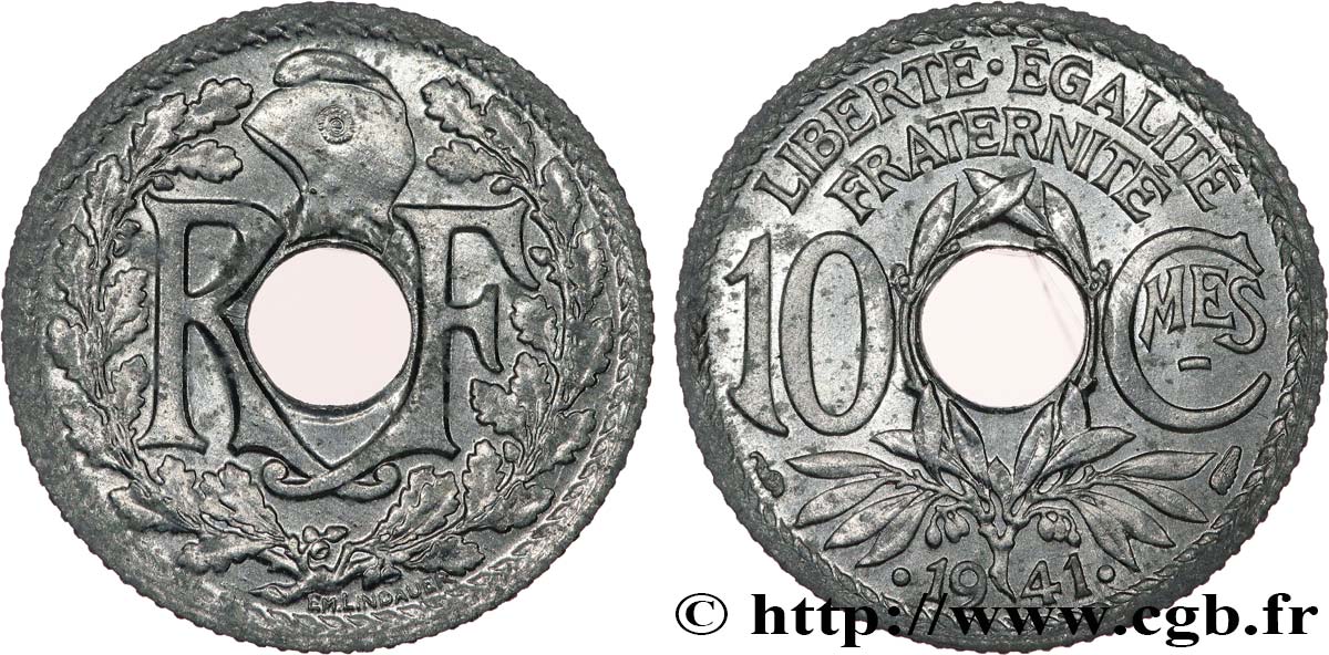 10 centimes Lindauer en zinc, Cmes souligné et millésime avec points 1941  F.140/2 SUP+ 
