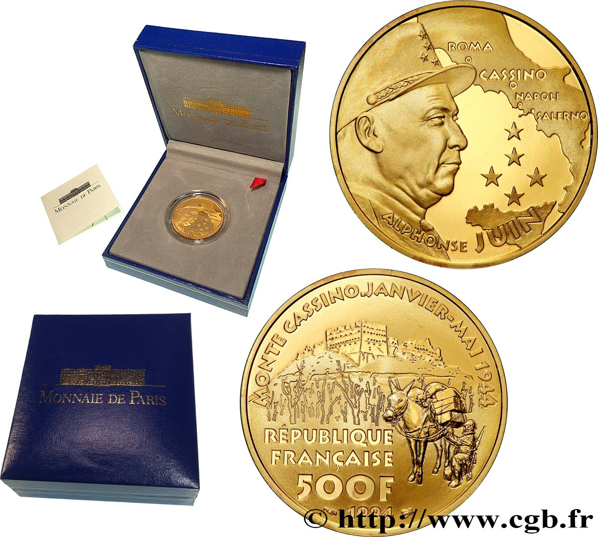 Belle Épreuve Or 500 francs - Maréchal Juin - Monte Cassino 1994 Paris F5.1822 1 MS 