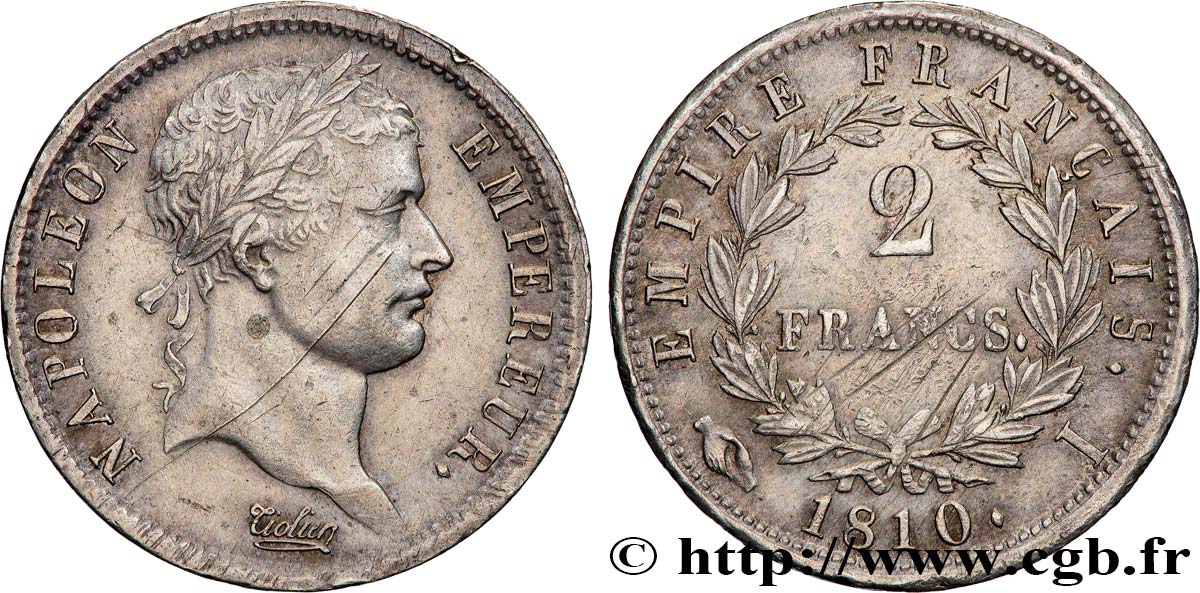 2 francs Napoléon Ier tête laurée, Empire français 1810 Limoges F.255/15 MBC 