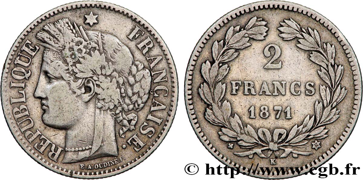 2 francs Cérès, sans légende 1871 Bordeaux F.264/4 VF 