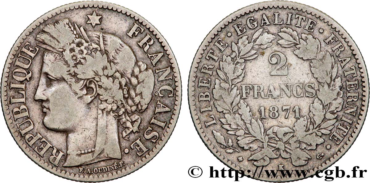 2 francs Cérès, avec légende 1871 Bordeaux F.265/7 TB25 