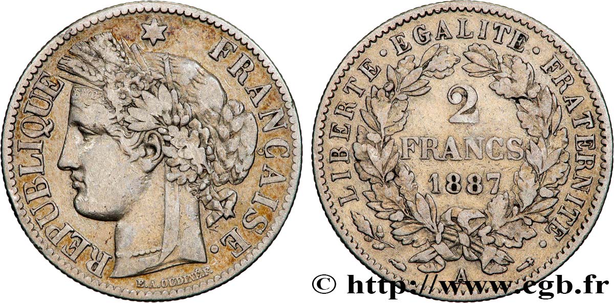 2 francs Cérès, avec légende 1887 Paris F.265/13 TB 