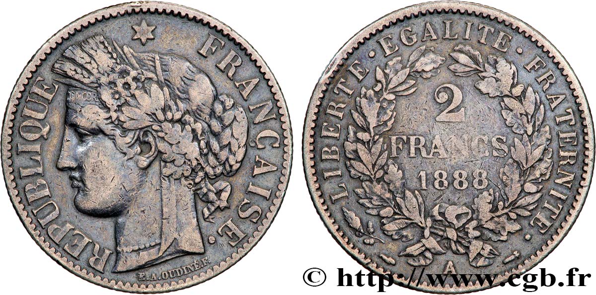 2 francs Cérès, avec légende 1888 Paris F.265/14 TB 