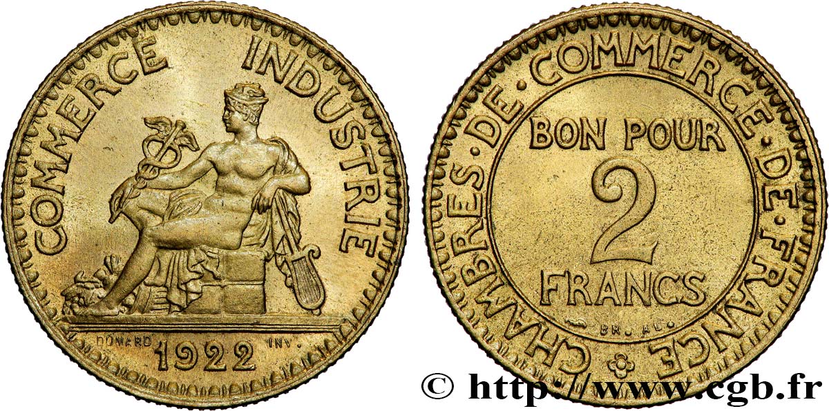 2 francs Chambres de Commerce 1922  F.267/4 MS62 