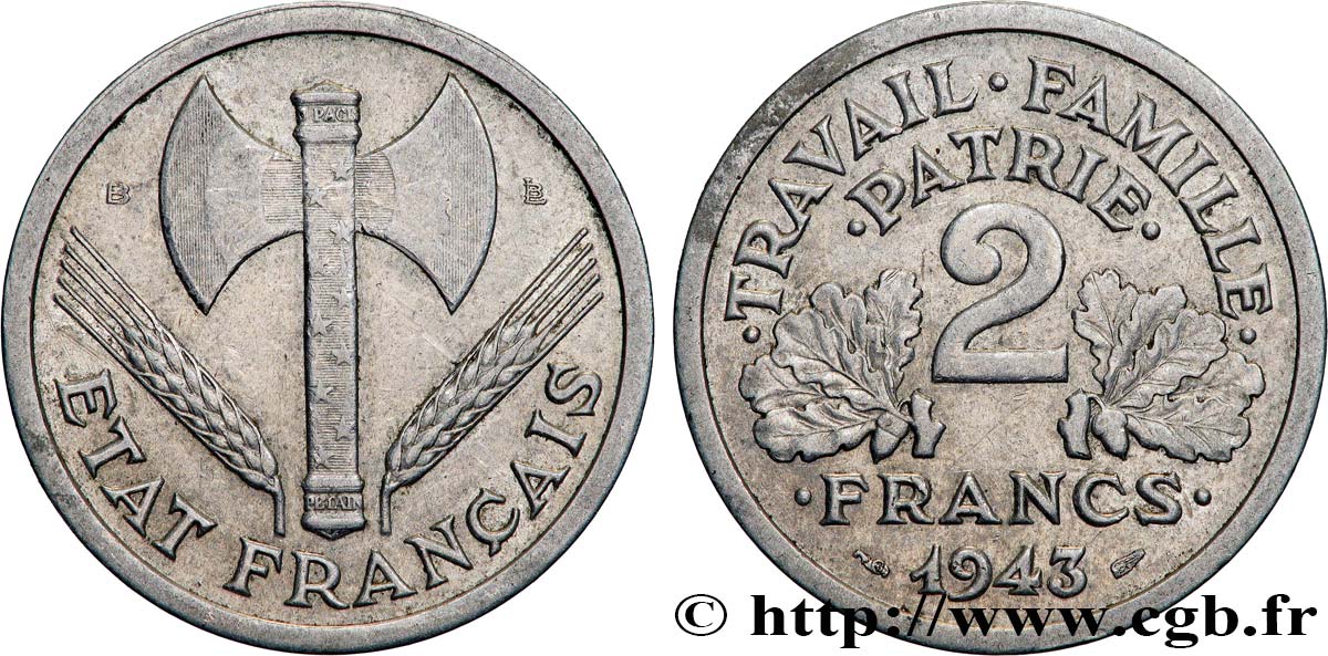 2 francs Francisque 1943 Beaumont-Le-Roger F.270/3 TB+ 