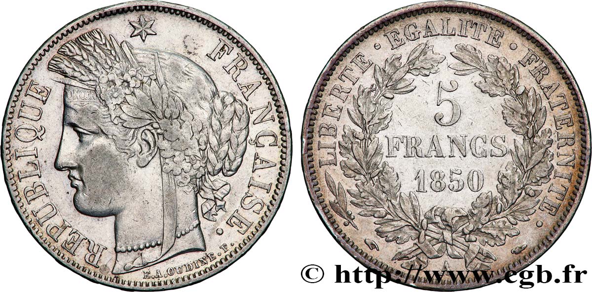 5 francs Cérès, IIe République 1850 Paris F.327/4 TTB+ 