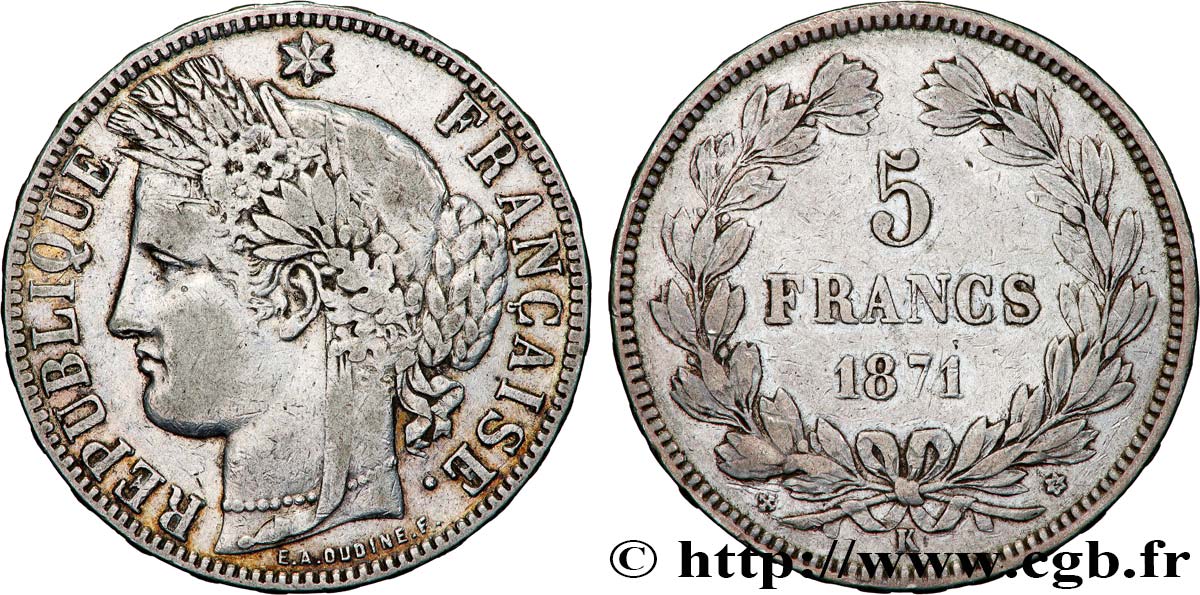 5 francs Cérès, sans légende 1871 Bordeaux F.332/8 TB 
