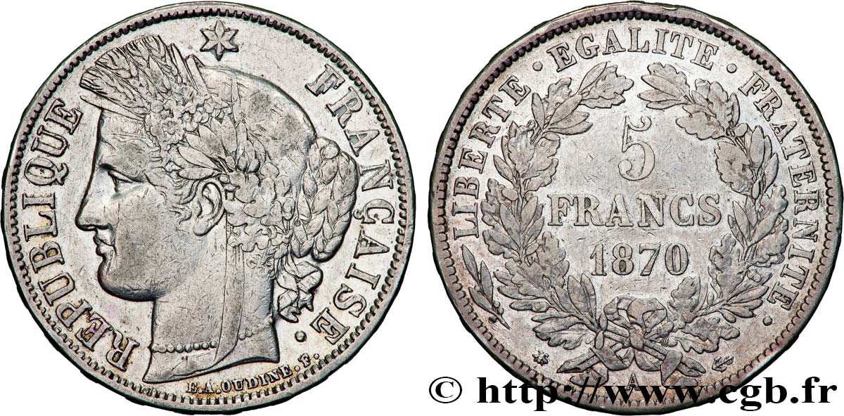 5 francs Cérès, avec légende 1870 Paris F.333/1 VF 