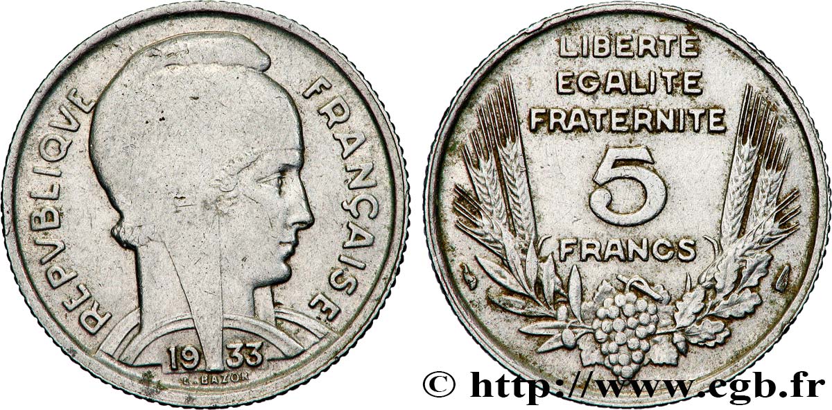 5 francs Bazor 1933  F.335/2 TB+ 