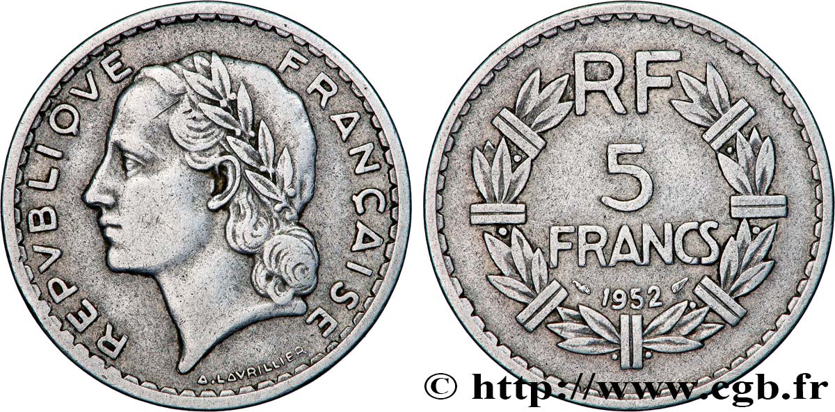 5 francs Lavrillier, aluminium 1952  F.339/22 TB 