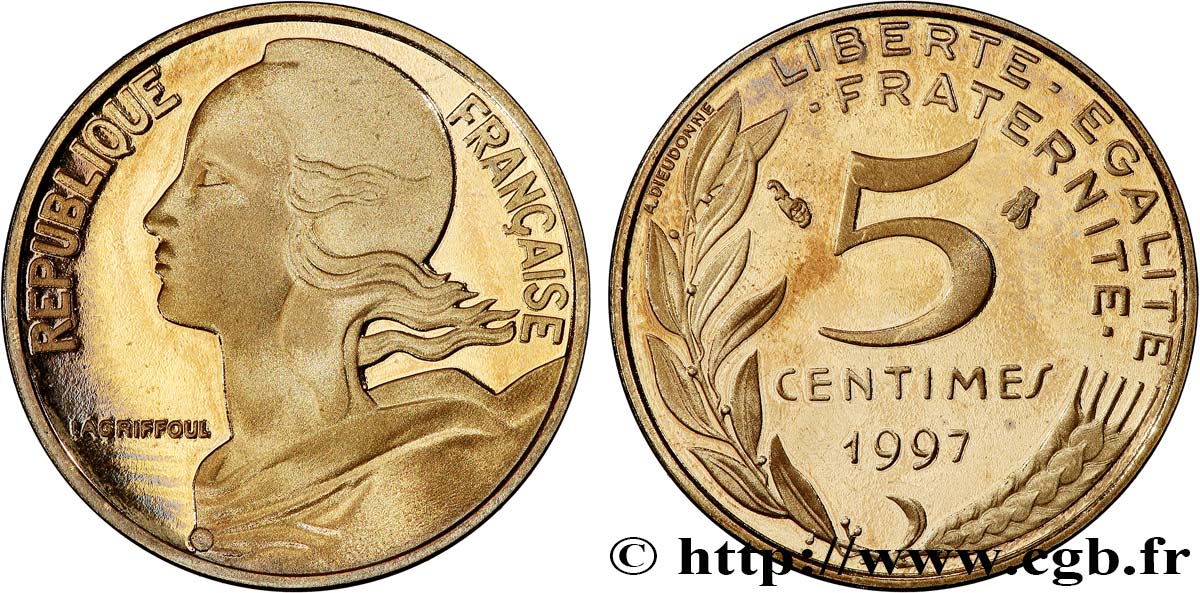 5 centimes Marianne, BE (Belle Épreuve), 3 plis 1997 Pessac F.125/40 var. ST 