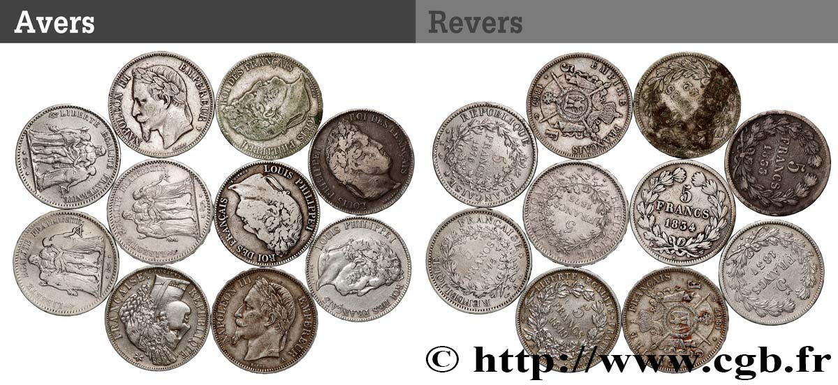 Lot de dix écus de 5 francs n.d.  F.-/ S 