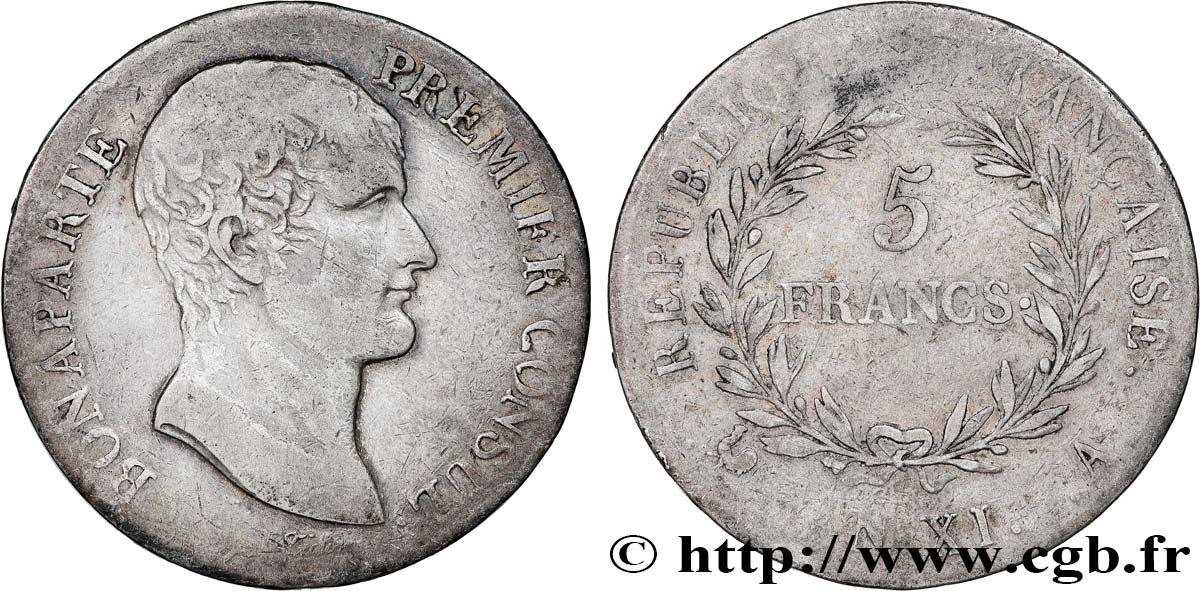5 francs Bonaparte Premier Consul 1803 Paris F.301/1 TB 