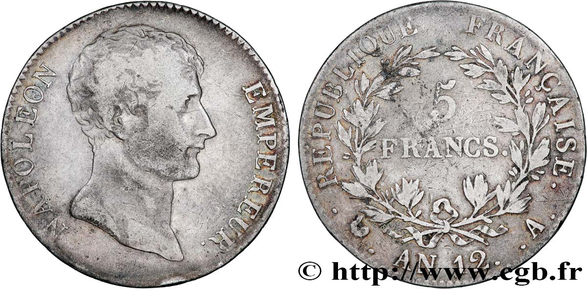 5 francs Napoléon Empereur, type intermédiaire 1804 Paris F.302/1 TB15 