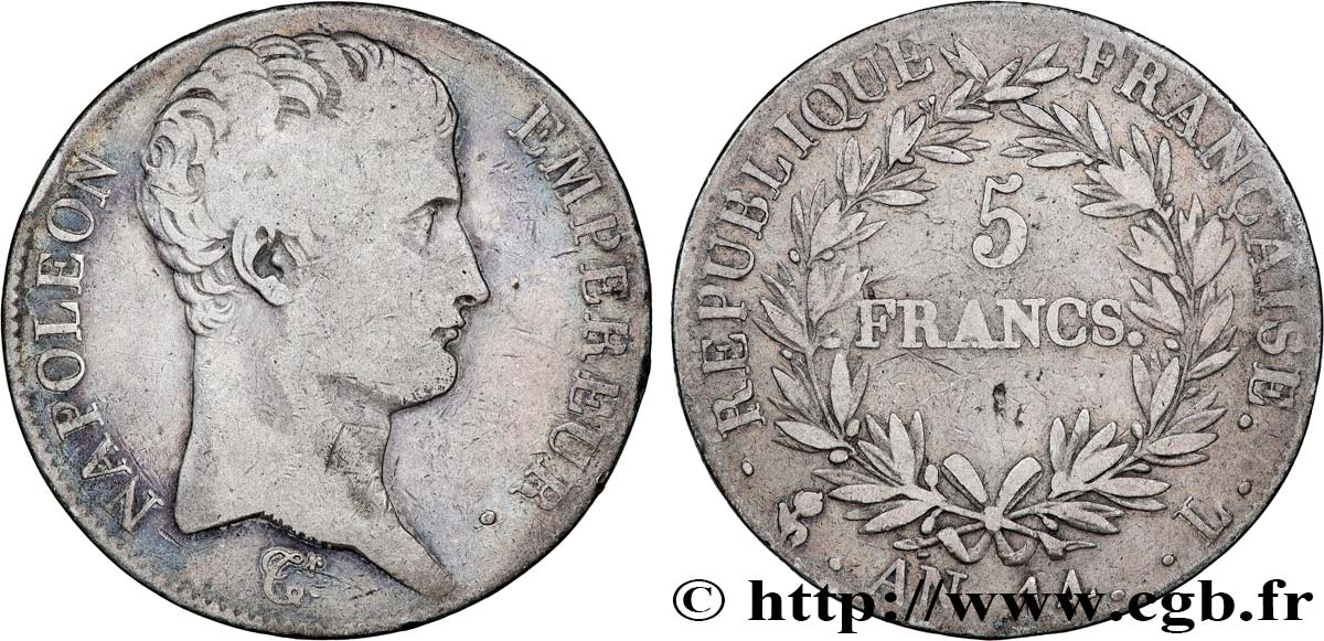 5 francs Napoléon Empereur, Calendrier révolutionnaire 1805 Bayonne F.303/25 VF20 