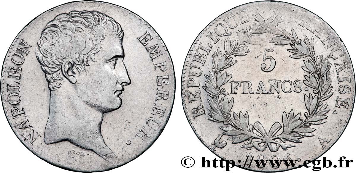 5 francs Napoléon Empereur, Calendrier grégorien 1806 Paris F.304/1 TTB 