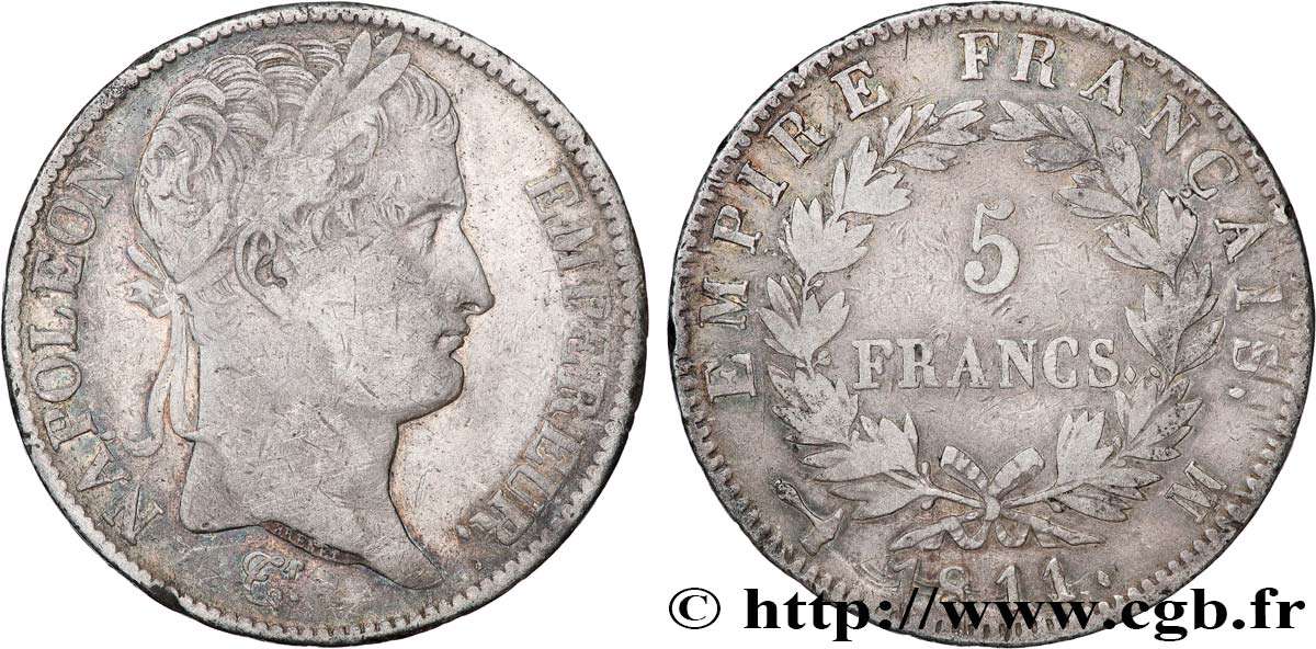 5 francs Napoléon Empereur, Empire français 1811 Toulouse F.307/35 MB 