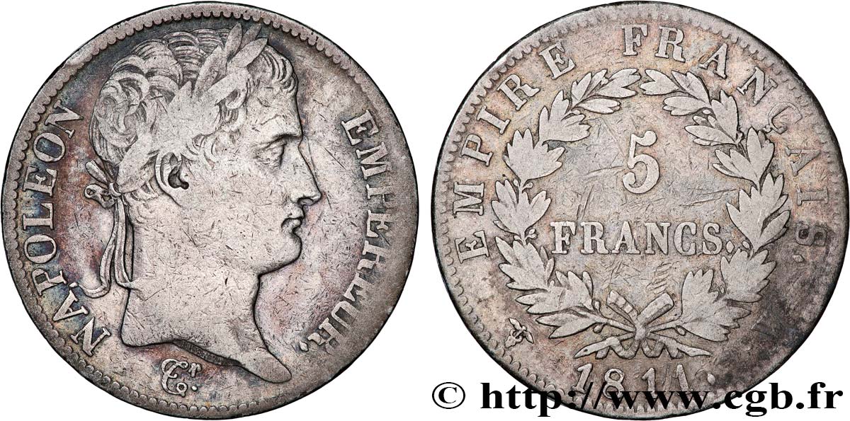 5 francs Napoléon Empereur, Empire français 1811 Lille F.307/40 BC 