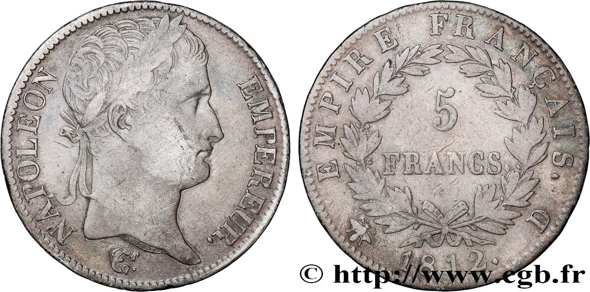5 francs Napoléon Empereur, Empire français 1812 Lyon F.307/44 TB 