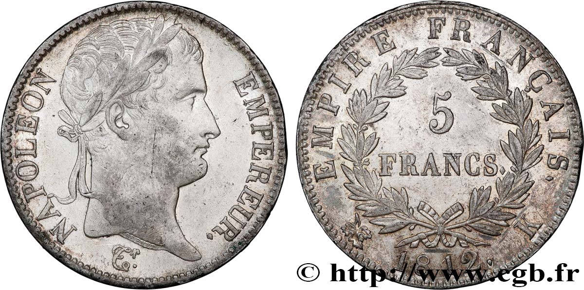 5 francs Napoléon Empereur, Empire français 1812 Bordeaux F.307/47 TTB+ 