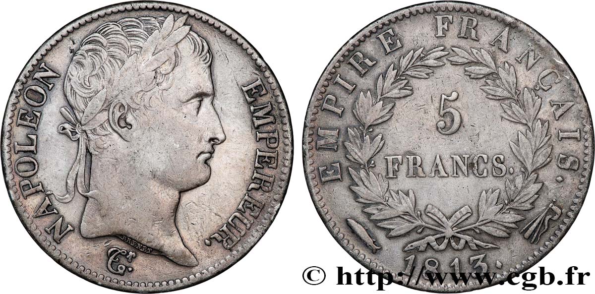 5 francs Napoléon Empereur, Empire français 1813 Utrecht F.307/74 BB 