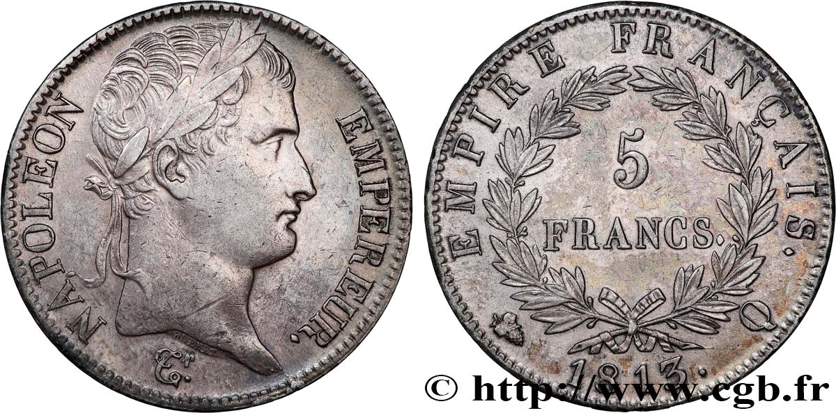 5 francs Napoléon Empereur, Empire français 1813 Perpignan F.307/70 q.SPL 