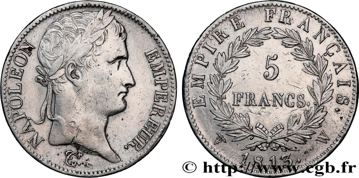 5 francs Napoléon Empereur, Empire français 1813 Lille F.307/75 TTB 