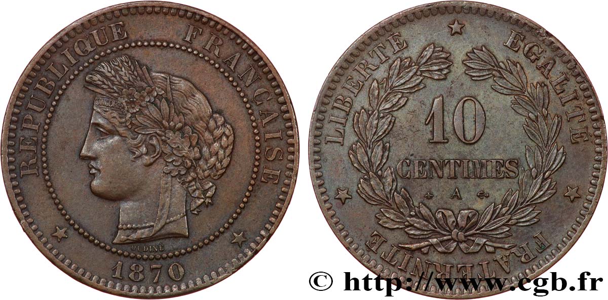 10 centimes Cérès 1870 Paris F.135/4 TTB+ 