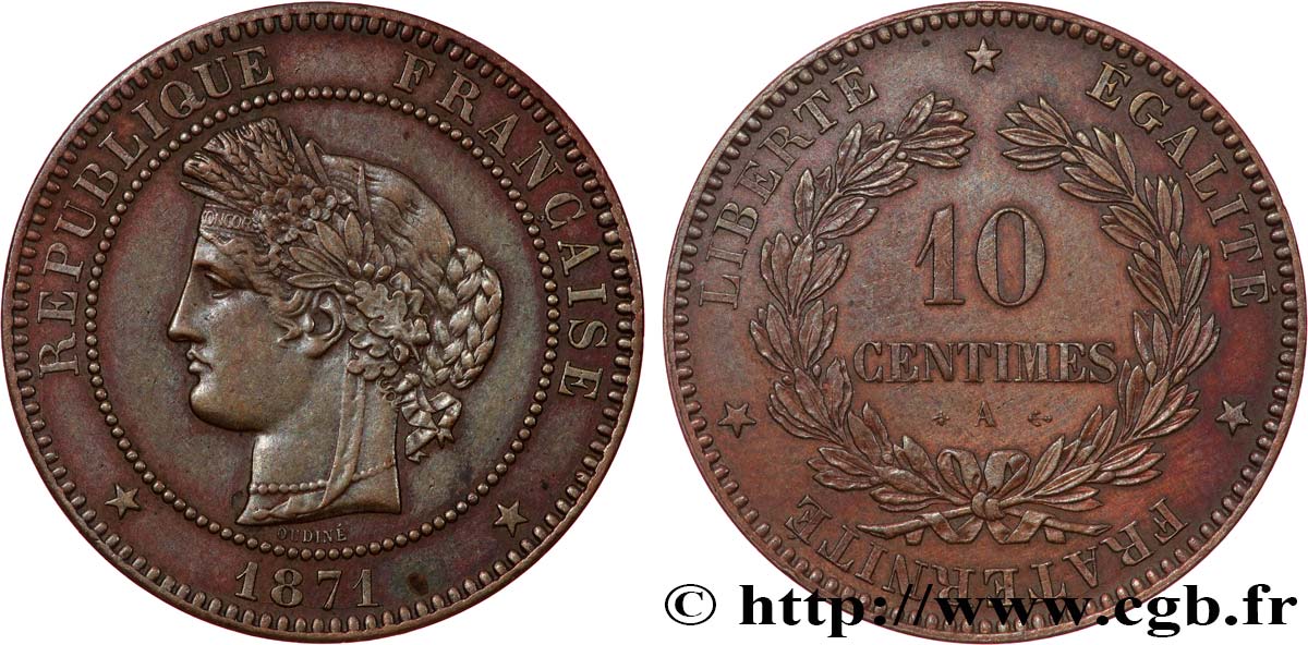 10 centimes Cérès 1871 Paris F.135/5 MBC+ 