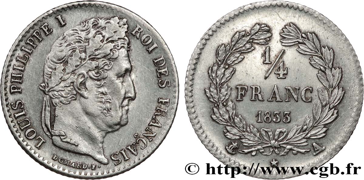 1/4 franc Louis-Philippe 1833 Paris F.166/30 SPL+ 