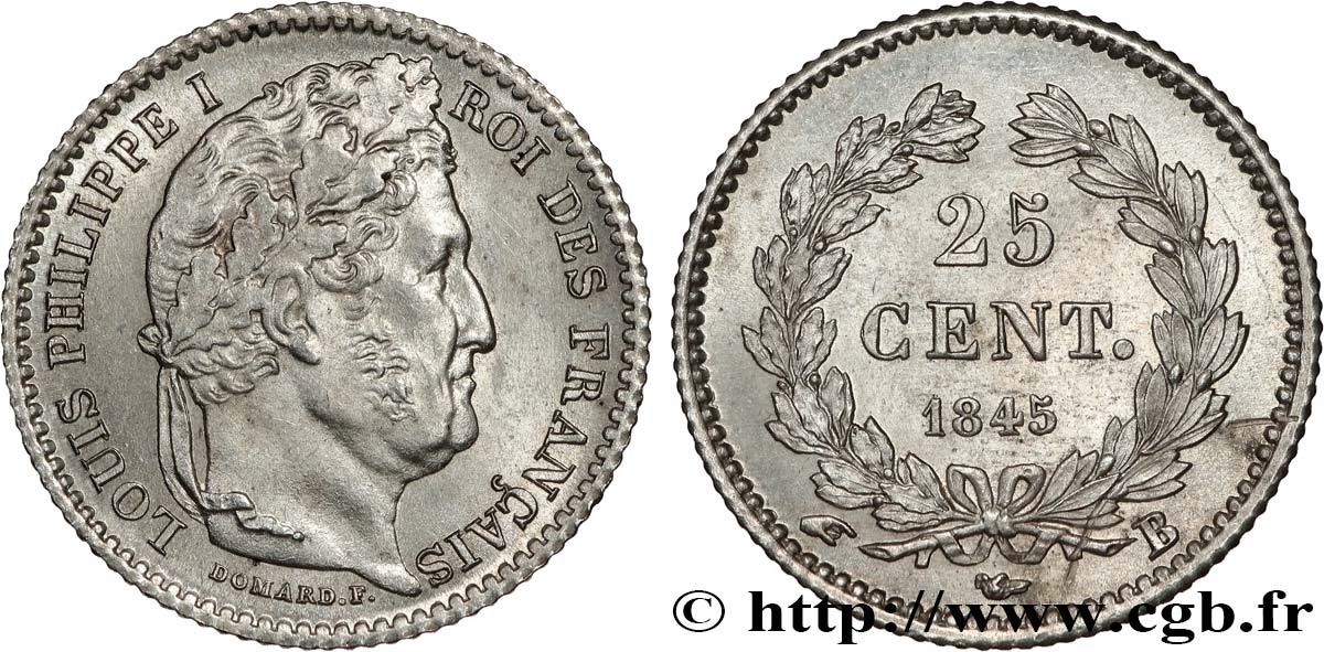25 centimes Louis-Philippe 1845 Rouen F.167/1 SUP+ 