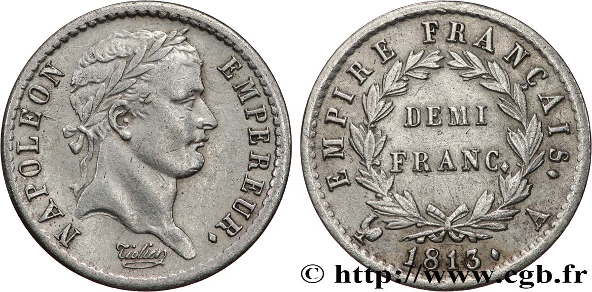 Demi-franc Napoléon Ier tête laurée, Empire français 1813 Paris F.178/49 fVZ 