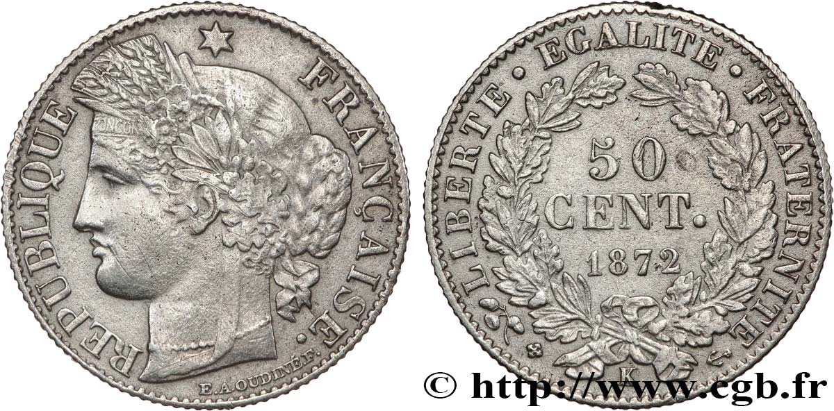 50 centimes Cérès, IIIe République 1872 Bordeaux F.189/4 TTB 