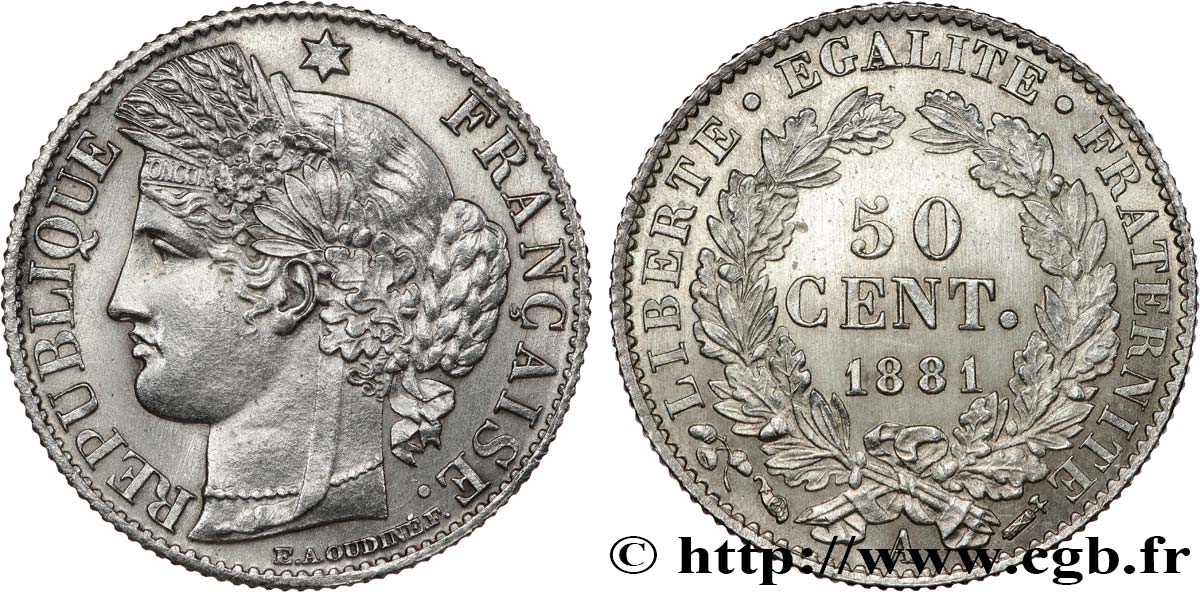 50 centimes Cérès, Troisième République 1881 Paris F.189/9 SPL63 