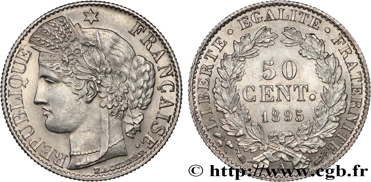 50 centimes Cérès, IIIe République 1895 Paris F.189/16 SPL63 