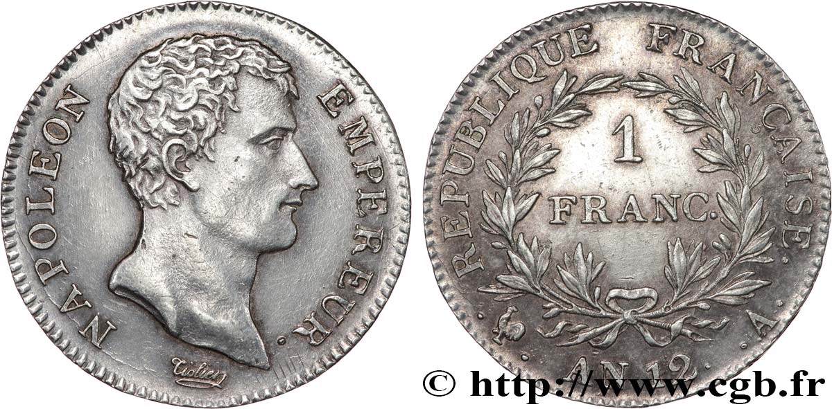 1 franc Napoléon Empereur, Calendrier révolutionnaire 1804 Paris F.201/1 TTB+ 