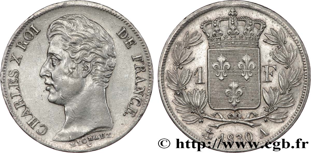 1 franc Charles X, matrice du revers à quatre feuilles 1830 Paris F.207A/26 TTB+ 