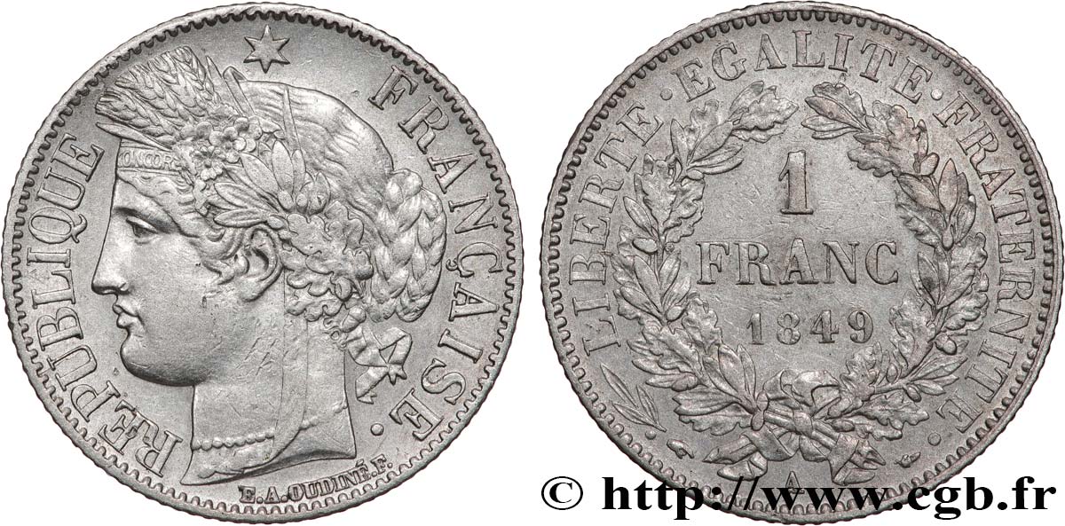 1 franc Cérès, IIe République 1849 Paris F.211/1 XF 