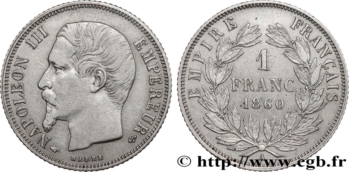 1 franc Napoléon III, tête nue 1860 Paris F.214/14 TB+ 