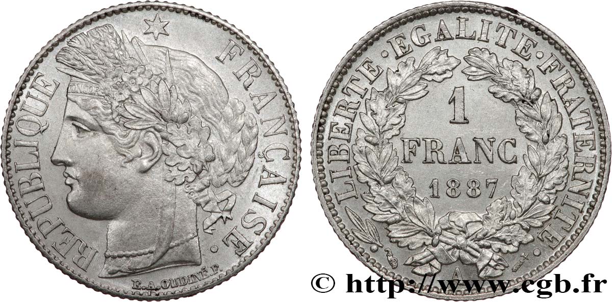 1 franc Cérès, IIIe République 1887 Paris F.216/9 EBC61 