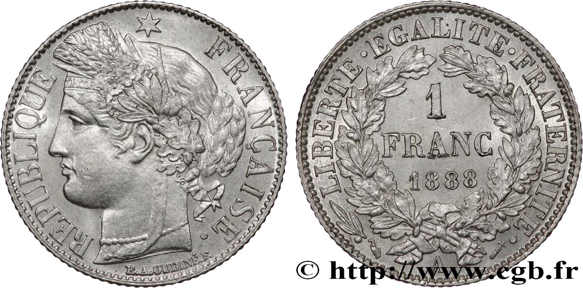 1 franc Cérès, IIIe République 1888 Paris F.216/10 fST63 