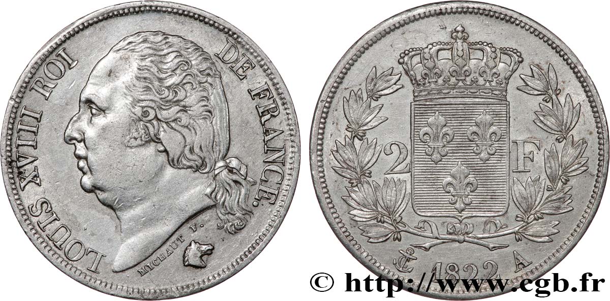 2 francs Louis XVIII 1822 Paris F.257/36 TTB+ 