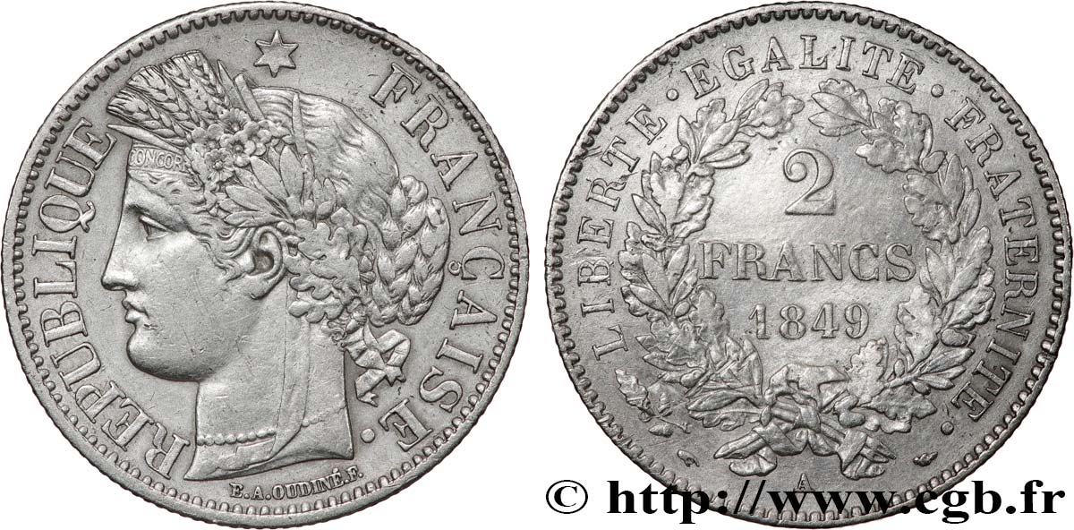2 francs Cérès, IIe République 1849 Paris F.261/1 MBC 