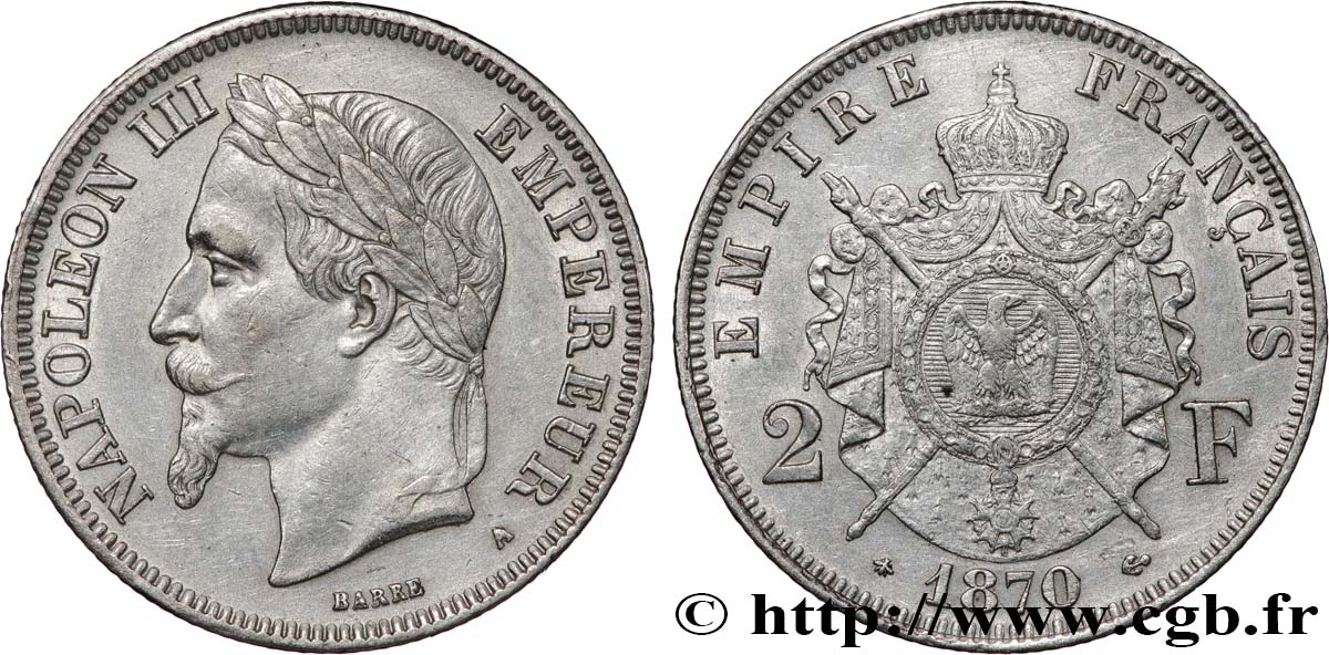 2 francs Napoléon III, tête laurée 1870 Paris F.263/11 TTB+ 
